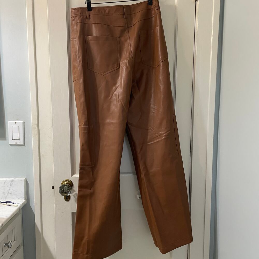 Sans Souci Faux leather High waist wide leg  pants Brown size S NWOT - Picture 3 of 11
